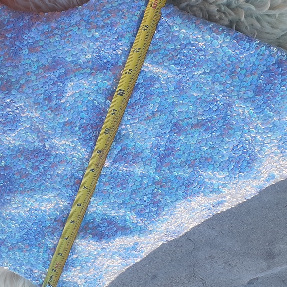 VTG 60s Hand Beaded Blue Sequin Wool Party Evening blouse sleeveless Top S M - Picture 12 of 14